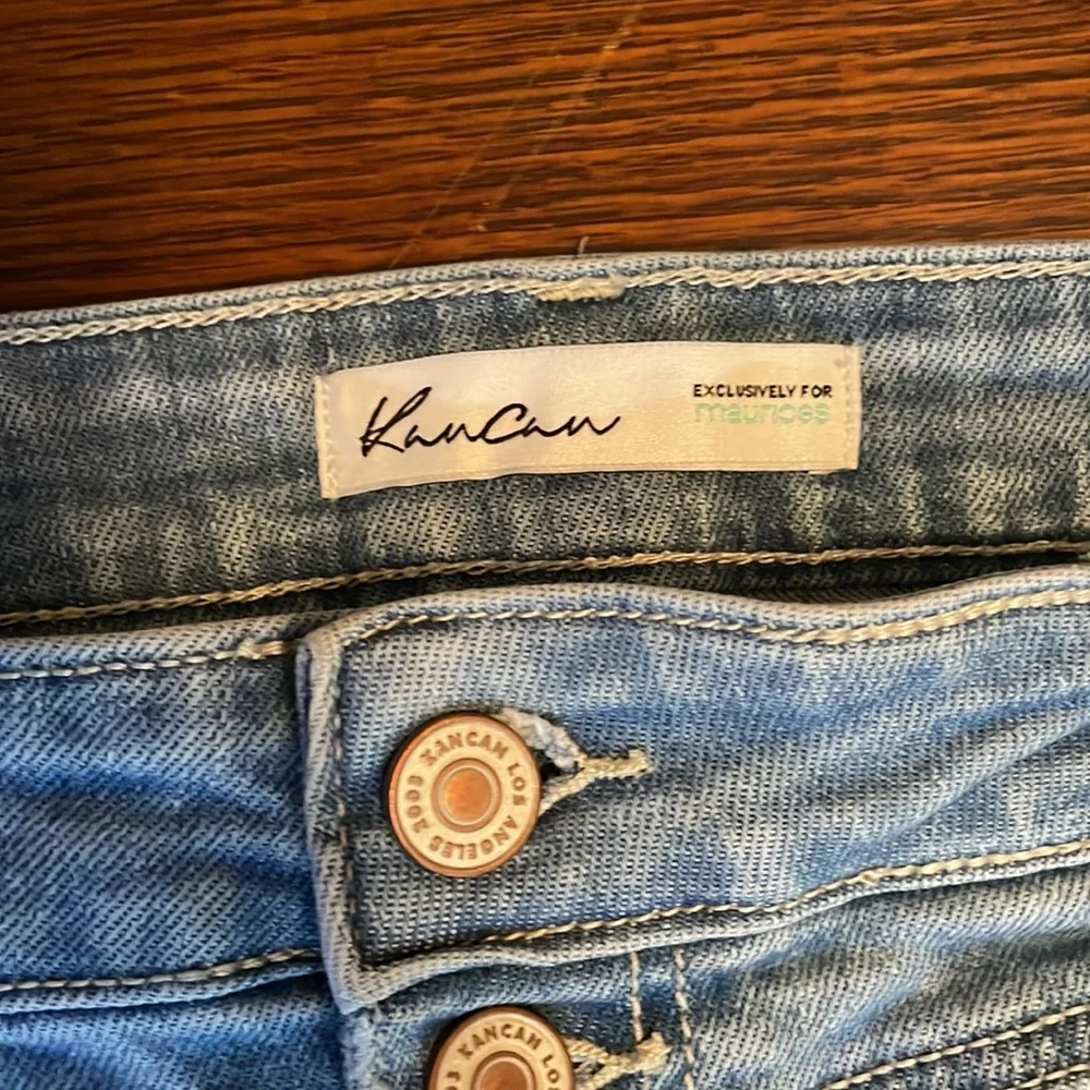 Kancan flare. Light blue denim. Size 32  distressed bottoms. - Picture 3 of 9